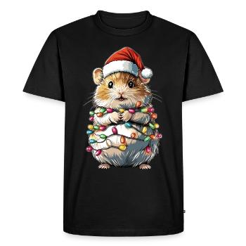 Cute Hamster Hammy Christmas Hat Xmas - Men's Premium Organic T-Shirt - black - Front - Nico (187cm)