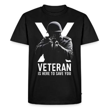 Veteran is here to save you - Men's Premium Organic T-Shirt - black - Front - Nico (187cm)