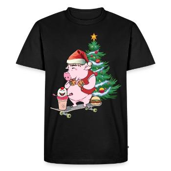 Pig Gifts Santa Claus Christmas Skater - Men's Premium Organic T-Shirt - black - Front - Nico (187cm)