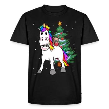 Christmas Child Kids Gifts Unicorn Teddy - Men's Premium Organic T-Shirt - black - Front - Nico (187cm)