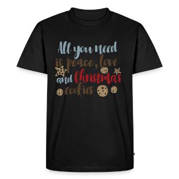 Tout ce dont vous avez besoin, c’est de la paix, de l’amour et des biscuits de Noël - T-shirt Premium bio Homme - noir - Devant - Nico (187cm)