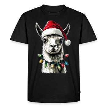 Drôle mignon lama alpaga chapeau de père Noël - T-shirt Premium bio Homme - noir - Devant - Nico (187cm)