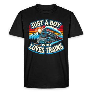 Train Locomotive Railway, pour les garçons - T-shirt Premium bio Homme - noir - Devant - Nico (187cm)
