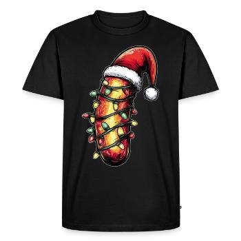 Drôle de saucisse Père Noël chapeau - T-shirt Premium bio Homme - noir - Devant - Nico (187cm)