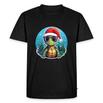 Schildkröte mit Weihnachtsmütze Weihnachten Outfit - Männer Premium Bio T-Shirt - Schwarz - Vorne - Nico (187cm)