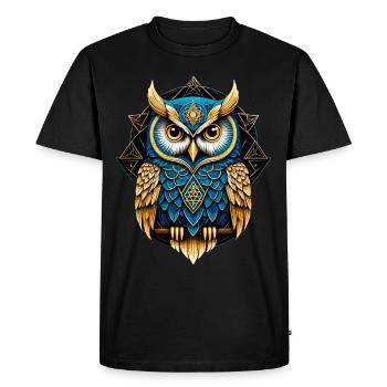 Owl Bird Guardian Night Nature Mystical Colorful Art - Men's Premium Organic T-Shirt - black - Front - Nico (187cm)