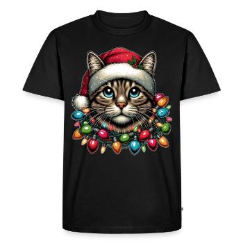 Tabby Cat Orange Cat Christmas Hat Xmas - Men's Premium Organic T-Shirt - black - Front - Nico (187cm)