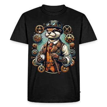 Steampunk Otter with Gears - Men's Premium Organic T-Shirt - black - Front - Nico (187cm)