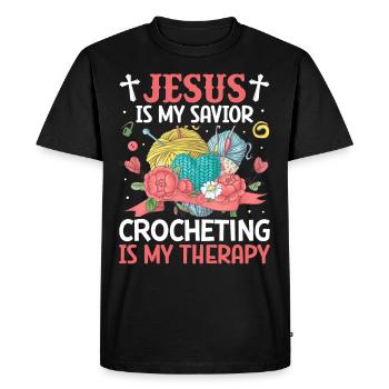 Jésus est mon sauveur Crochet thérapie tricot Garnl - T-shirt Premium bio Homme - noir - Devant - Nico (187cm)