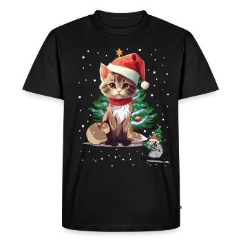 Cat Mouse Christmas Santa Claus Christmas - Men's Premium Organic T-Shirt - black - Front - Nico (187cm)