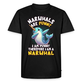 Narval, Baleine, Créature Marine, Licorne, Océan - T-shirt Premium bio Homme - noir - Devant - Nico (187cm)