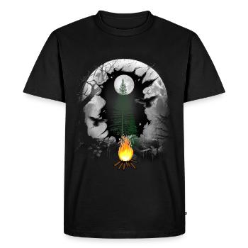 Feu de camp Nature Camping Plein air Aventure Forêt - T-shirt Premium bio Homme - noir - Devant - Nico (187cm)