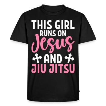 Girl running on Jesus Jiu Jitsu BJJ Martial Arts - Men's Premium Organic T-Shirt - black - Front - Nico (187cm)