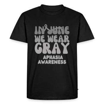 Mois de sensibilisation à l’aphasie en juin, nous portons du gris - T-shirt Premium bio Homme - noir - Devant - Nico (187cm)