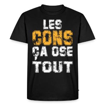 Les Cons ça ose tout t-shirt - T-shirt Premium bio Homme - noir - Devant - Nico (187cm)