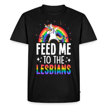 Nourris-moi aux lesbiennes Fierté lesbienne LGBTQ - T-shirt Premium bio Homme - noir - Devant - Nico (187cm)