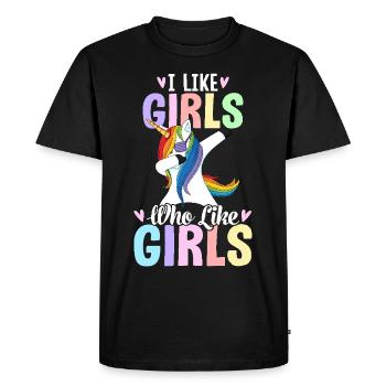 J’aime les filles qui aiment les filles comme la fierté lesbienne - T-shirt Premium bio Homme - noir - Devant - Nico (187cm)