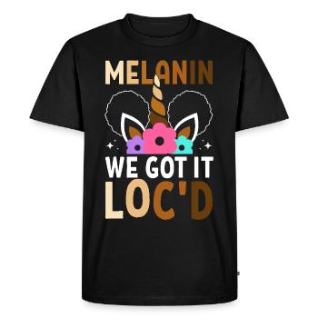 Melanin We Got It Loc'd Brown Skin Black Afro - Men's Premium Organic T-Shirt - black - Front - Nico (187cm)