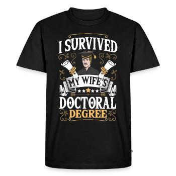 Docteur Philosophie PhD Le doctorat de ma femme - T-shirt Premium bio Homme - noir - Devant - Nico (187cm)