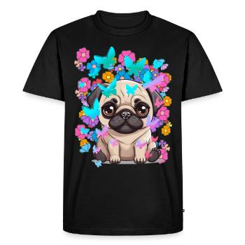 Chien Chiens Carlin Printemps Fleurs Papillons - T-shirt Premium bio Homme - noir - Devant - Nico (187cm)