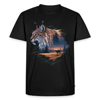 Lynx in the Wild – Mystical Natural Art - Men's Premium Organic T-Shirt - black - Front - Nico (187cm)