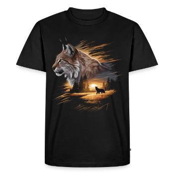 Luchs im Sonnenuntergang Dynamische Wildtierkunst - Männer Premium Bio T-Shirt - Schwarz - Vorne - Nico (187cm)