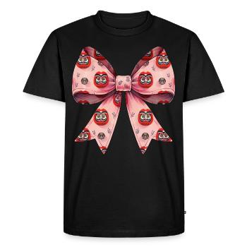 Coquette noeud Daruma poupée Japon motif ruban rose - T-shirt Premium bio Homme - noir - Devant - Nico (187cm)