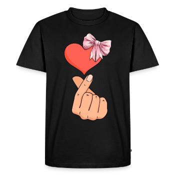 Coquette noeud Saranghae Kpop doigt coeur rose - T-shirt Premium bio Homme - noir - Devant - Nico (187cm)