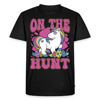 À la chasse Licorne Pâques - T-shirt Premium bio Homme - noir - Devant - Nico (187cm)