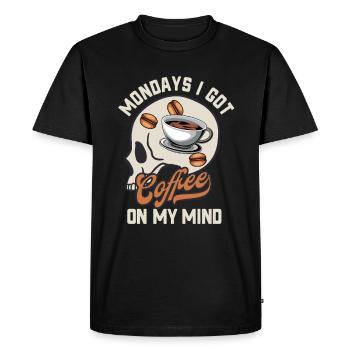 Lundi Café dans la tête Caféine Travail Humour - T-shirt Premium bio Homme - noir - Devant - Nico (187cm)