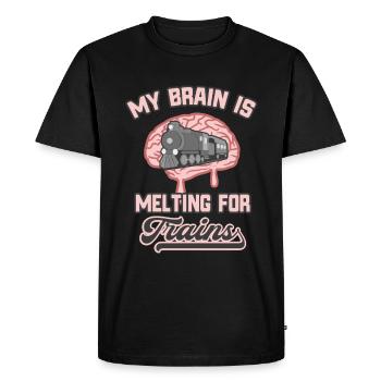 Mon cerveau fond pour les trains de cheminots drôles - T-shirt Premium bio Homme - noir - Devant - Nico (187cm)