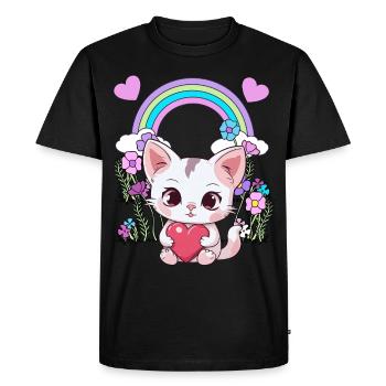Arc-en-ciel Chaton Chat Chats Enfants Enfant Bébé - T-shirt Premium bio Homme - noir - Devant - Nico (187cm)
