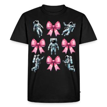 Coquette noeud astronaute espace ruban rose maman - T-shirt Premium bio Homme - noir - Devant - Nico (187cm)
