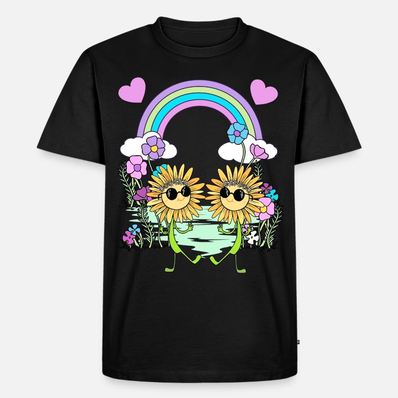 Regenbogen Hippie Sonnenblumen Kinder - Männer Premium Bio T-Shirt - Schwarz