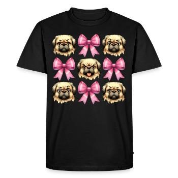 Coquette noeud pékinois chien maman ruban rose - T-shirt Premium bio Homme - noir - Devant - Nico (187cm)