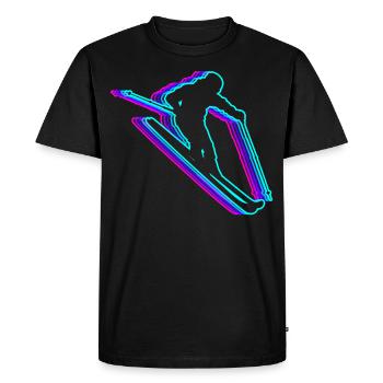 Retro Skiing Ski Skier Vaporwave - Men's Premium Organic T-Shirt - black - Front - Nico (187cm)