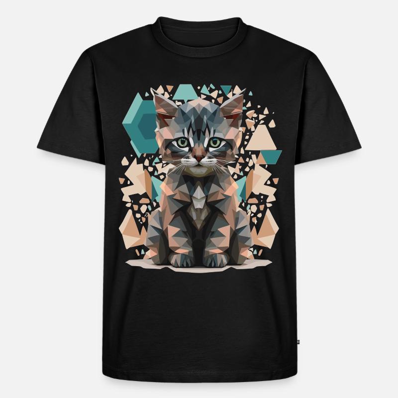 Low-Poly Katzen Kunst - Männer Premium Bio T-Shirt - Schwarz