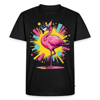 Flamingo de fête – Motif estival coloré - T-shirt Premium bio Homme - noir - Devant - Nico (187cm)