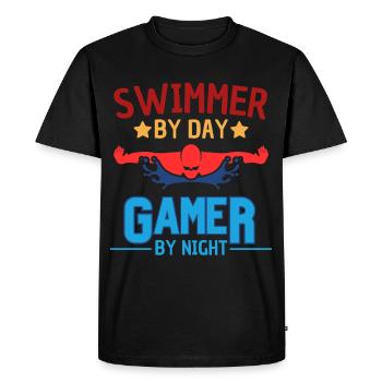 Nageurs le jour, joueurs la nuit - T-shirt Premium bio Homme - noir - Devant - Nico (187cm)