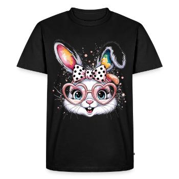 Lapin mignon avec des lunettes et un arc - T-shirt Premium bio Homme - noir - Devant - Nico (187cm)