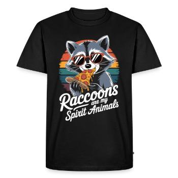 Drôle de raton laveur avec pizza - T-shirt Premium bio Homme - noir - Devant - Nico (187cm)