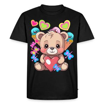 Mignon Teddy Glace Crème Coeur Coeurs Enfant Enfants Bébé - T-shirt Premium bio Homme - noir - Devant - Nico (187cm)