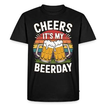 Anniversaire de la bière – Santé, c’est mon jour de bière - T-shirt Premium bio Homme - noir - Devant - Nico (187cm)