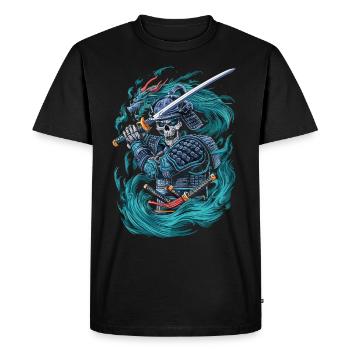 Samouraï squelette avec dragon - T-shirt Premium bio Homme - noir - Devant - Nico (187cm)