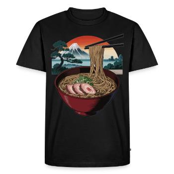 Ramen noodle soup in front of Mount Fuji - Men's Premium Organic T-Shirt - black - Front - Nico (187cm)
