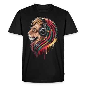 Reggae Lion with Headphones - Men's Premium Organic T-Shirt - black - Front - Nico (187cm)