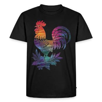 Coq coloré avec des fleurs - T-shirt Premium bio Homme - noir - Devant - Nico (187cm)