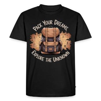 Découvrez l’inconnu avec un sac à dos - T-shirt Premium bio Homme - noir - Devant - Nico (187cm)