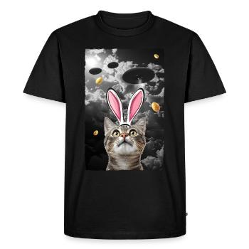 Funny Cat Meme Easter Alien Science UFO - Men's Premium Organic T-Shirt - black - Front - Nico (187cm)