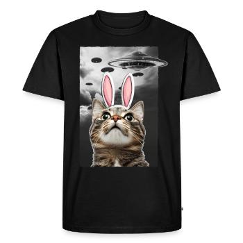 Cute Easter Bunny Cat Meme Alien Space UFO - Men's Premium Organic T-Shirt - black - Front - Nico (187cm)